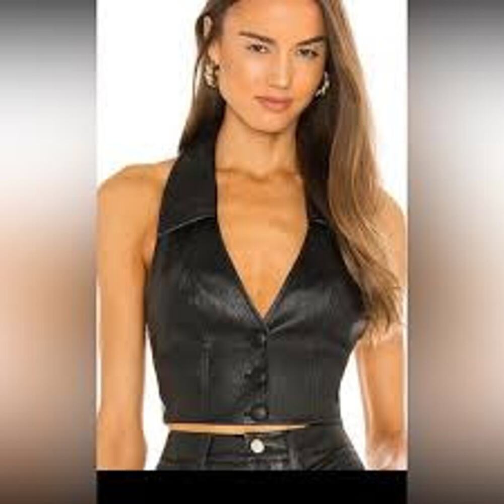 Danielle Bernstein Faux Leather Cropped Vest Reptile Print Button Up Women's M